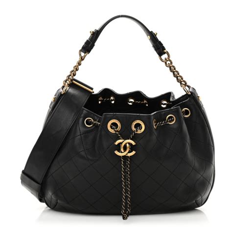 CHANEL Calfskin Stitched Large Paris Rome Drawstring CC Bag 